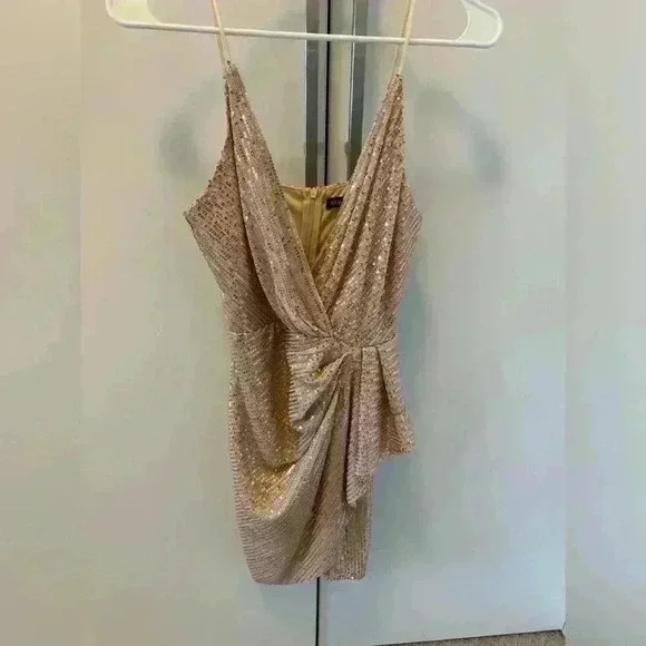 Dress with sequins beige gold S - Picture 2 of 6